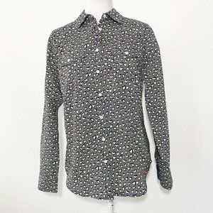 Talbots Size 6 Blouse Shirt Heart Pattern Black